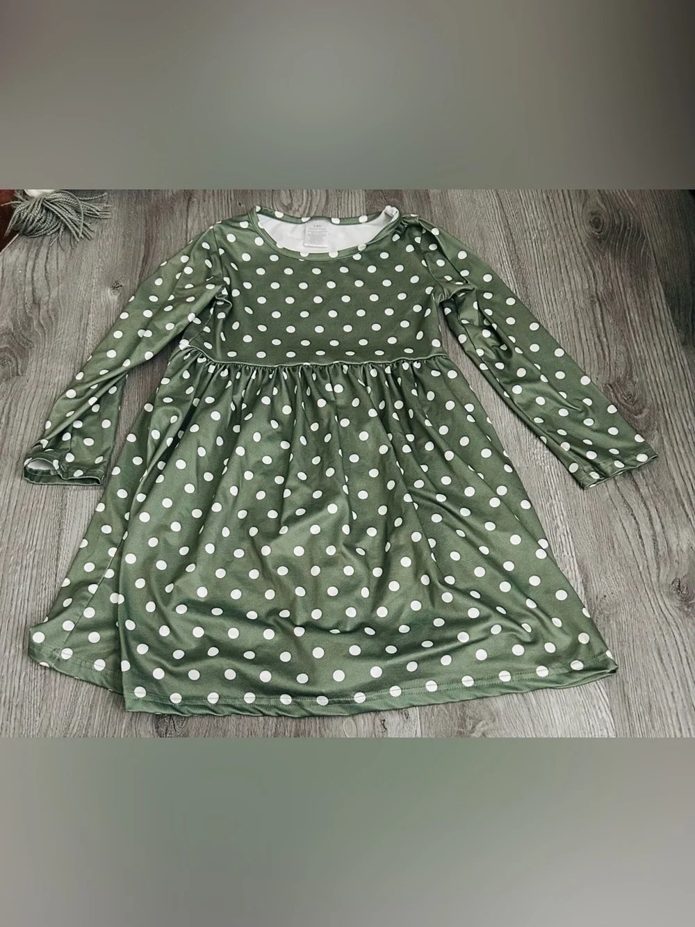 Girls 7/8 Youth Green Polka Dot Long-Sleeve Dress